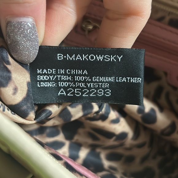 B•Makowsky Tan & Pink Genuine Leather Floral Tote Shoulder Bag EUC - Picture 7 of 7